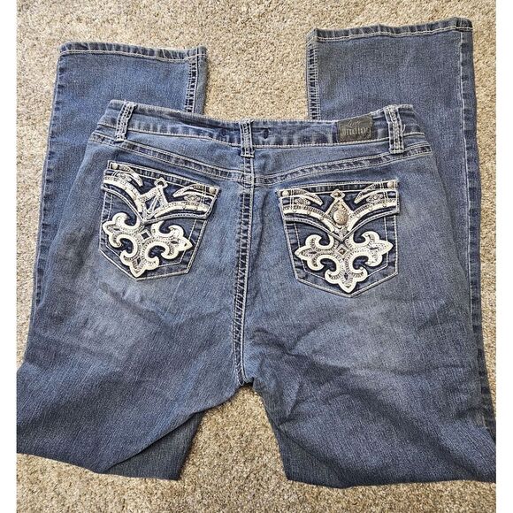Love Indigo Women's Boot Cut Denim Jeans Distressed Embellished Pockets Size 12 - Picture 2 of 16
